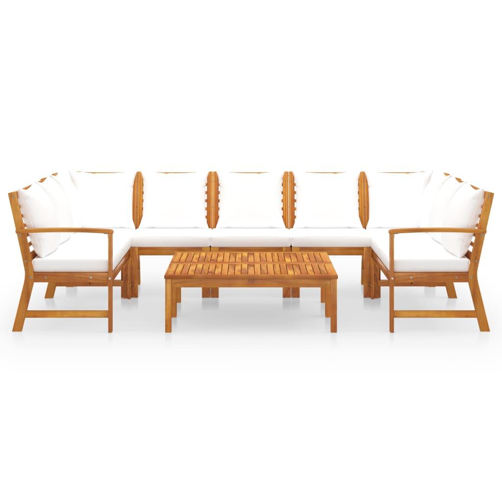 9 Piece Patio Lounge Set with Cushion Cream Solid Acacia Wood at Set Shop and Smile