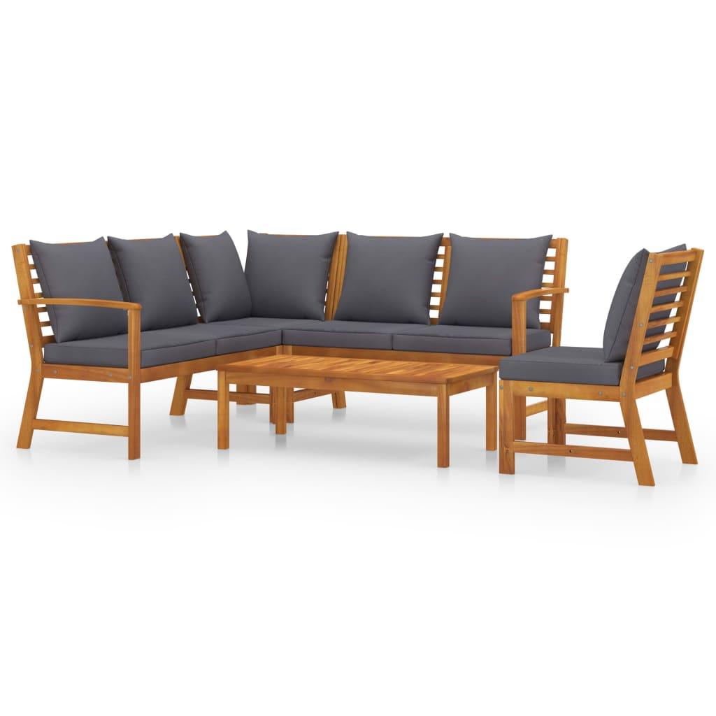 5 Piece Patio Lounge Set with Cushion Solid Acacia Wood at Set Shop and Smile