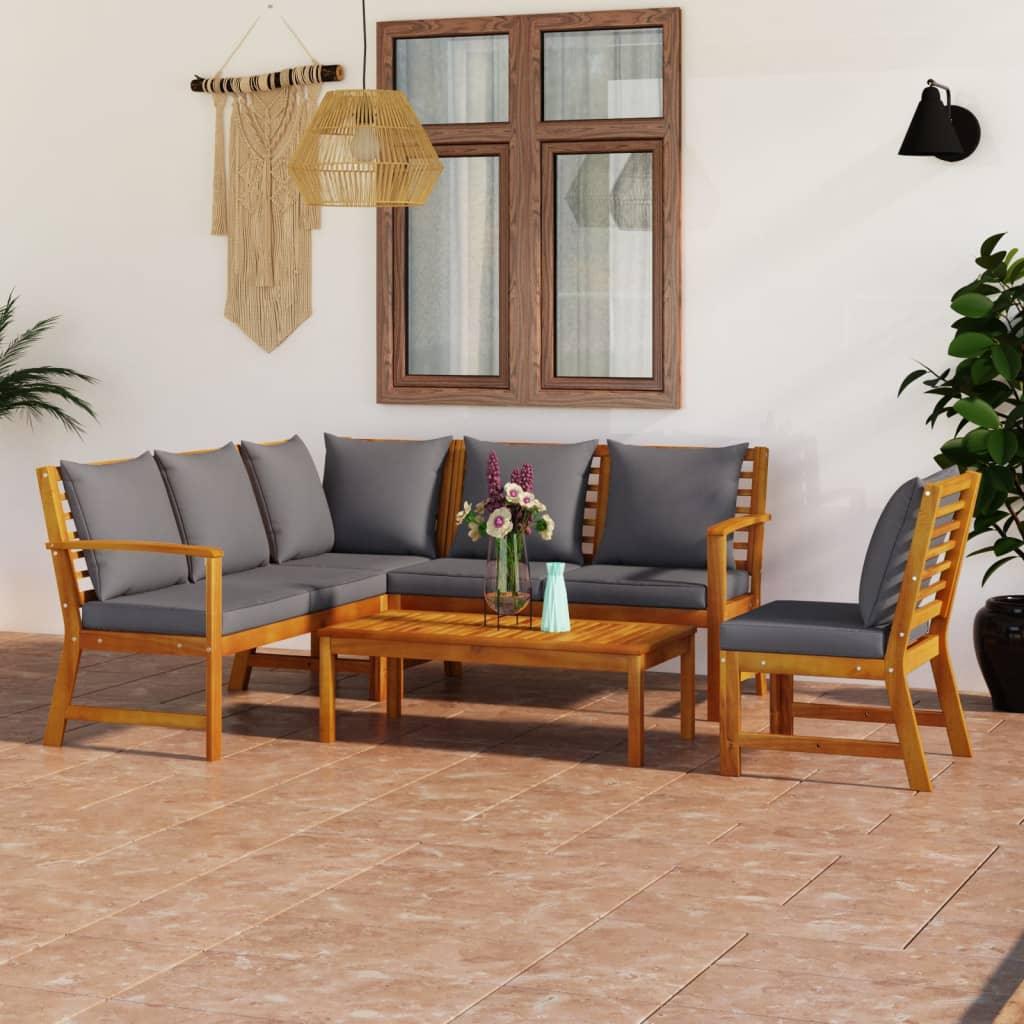5 Piece Patio Lounge Set with Cushion Solid Acacia Wood at Set Shop and Smile
