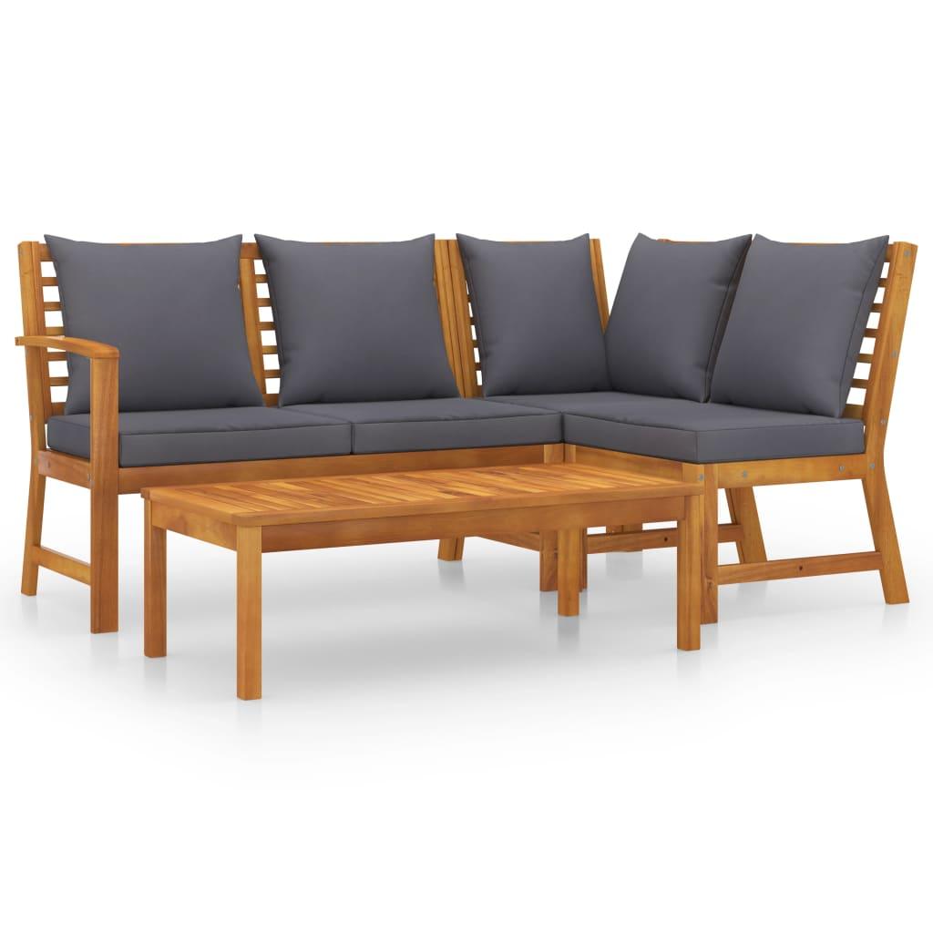 4 Piece Patio Lounge Set with Cushion Solid Acacia Wood at Set Shop and Smile