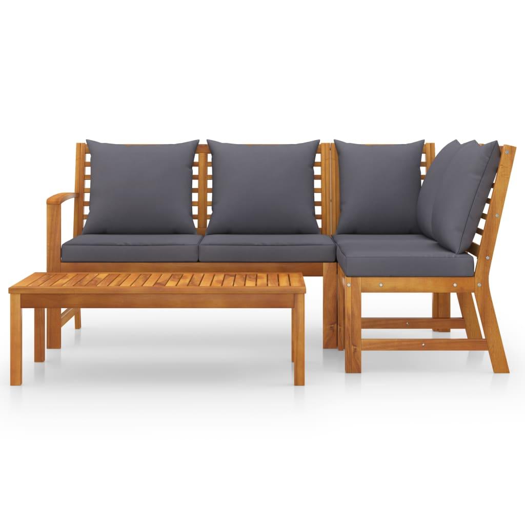 4 Piece Patio Lounge Set with Cushion Solid Acacia Wood at Set Shop and Smile