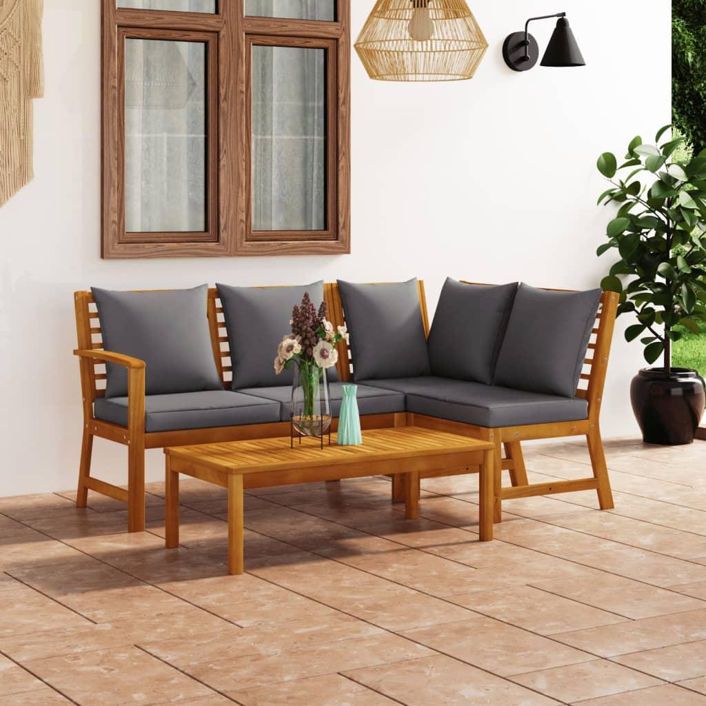 4 Piece Patio Lounge Set with Cushion Solid Acacia Wood at Set Shop and Smile
