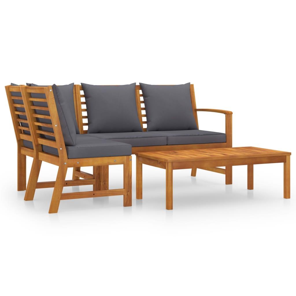 4 Piece Patio Lounge Set with Cushion Solid Acacia Wood at Set Shop and Smile