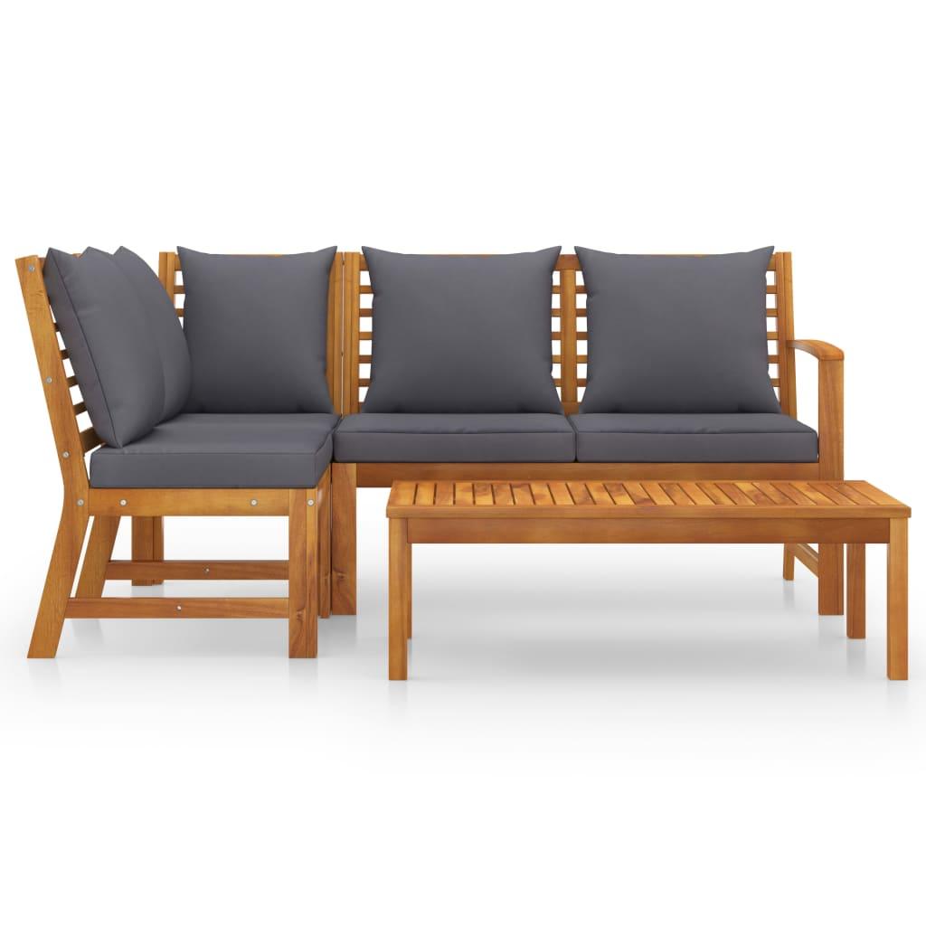 4 Piece Patio Lounge Set with Cushion Solid Acacia Wood at Set Shop and Smile