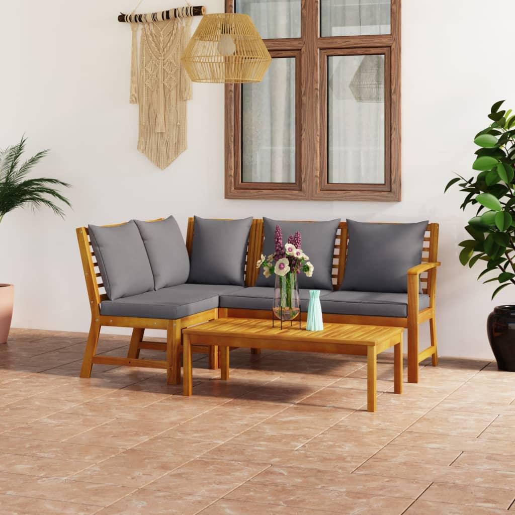 4 Piece Patio Lounge Set with Cushion Solid Acacia Wood at Set Shop and Smile