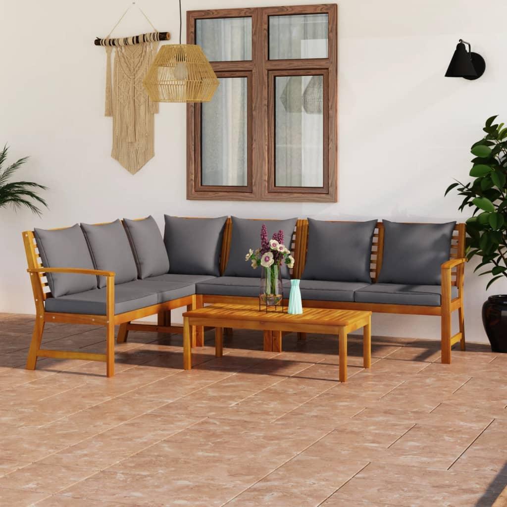 5 Piece Patio Lounge Set with Cushion Solid Acacia Wood at Set Shop and Smile