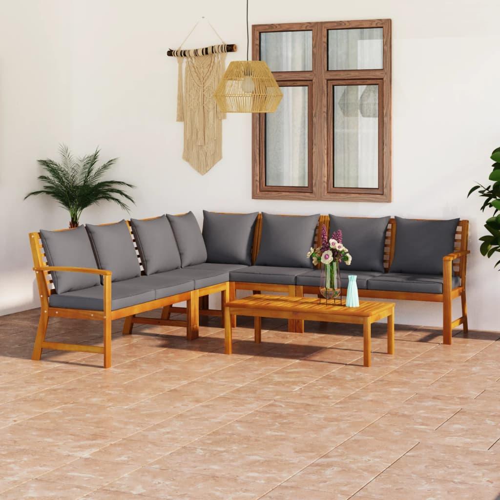 6 Piece Patio Lounge Set with Cushion Solid Acacia Wood at Set Shop and Smile