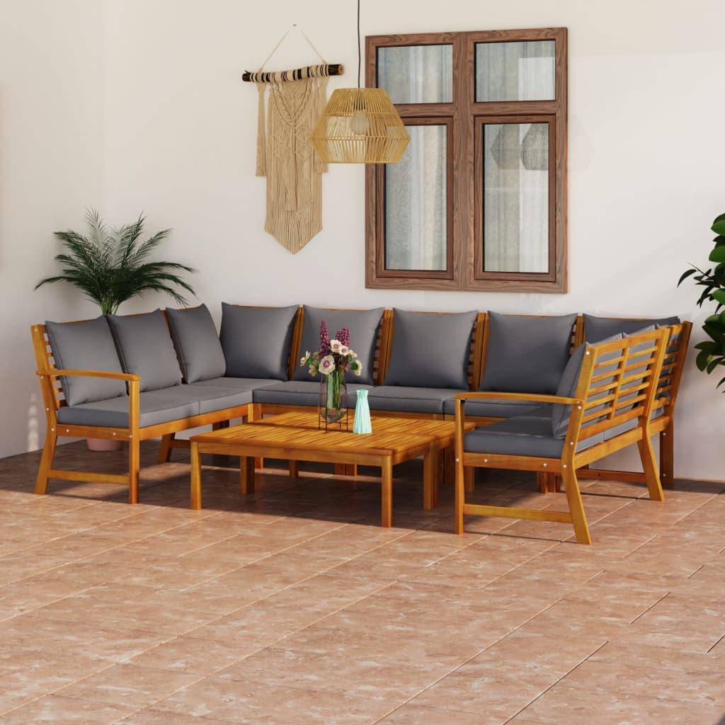 9 Piece Patio Lounge Set with Cushion Solid Acacia Wood at Set Shop and Smile