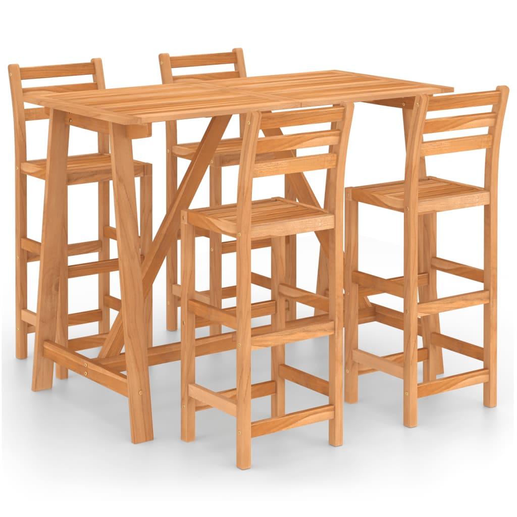 5 Piece Patio Bar Set Solid Acacia Wood at Set Shop and Smile
