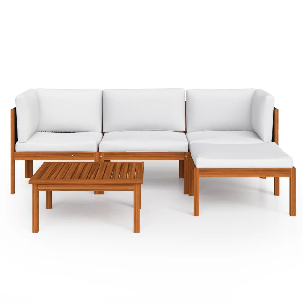 5 Piece Patio Lounge Set with Cushions Cream Solid Acacia Wood at Set Shop and Smile