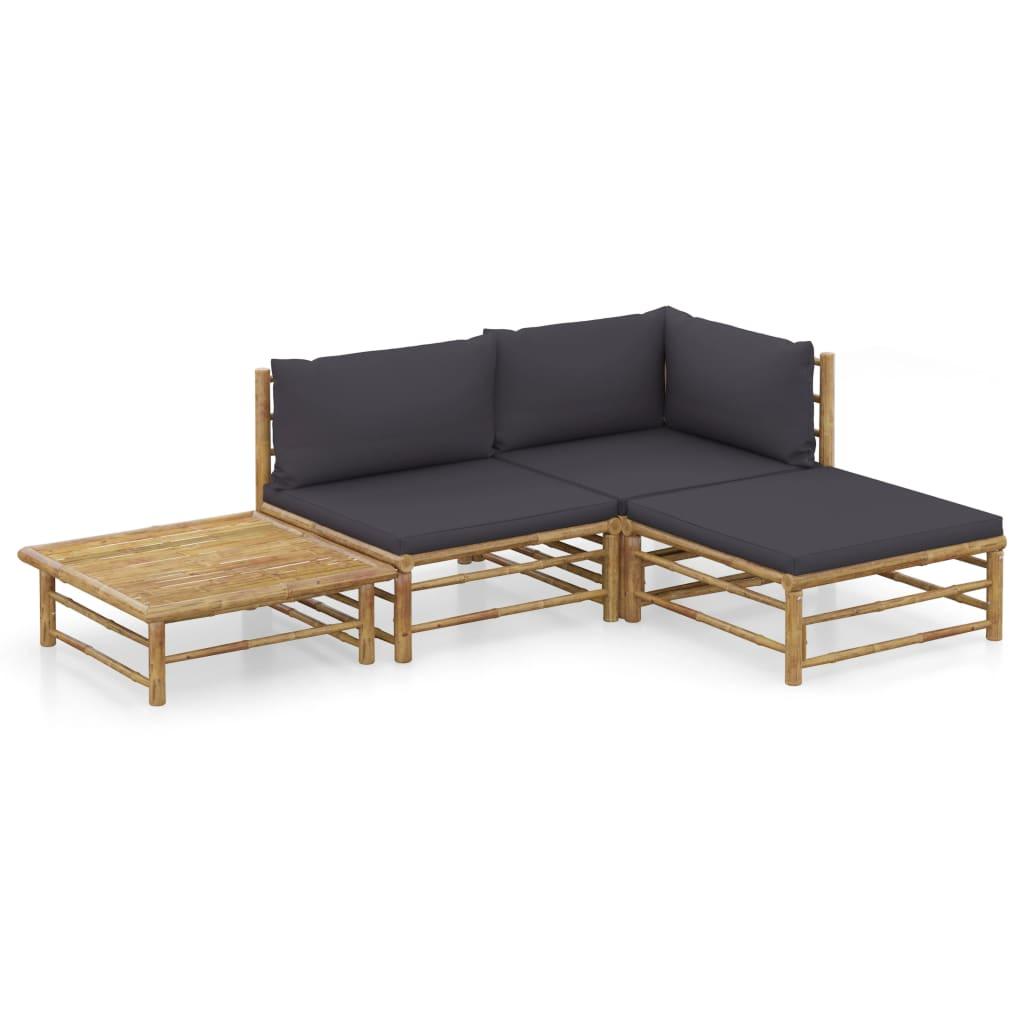 4 Piece Patio Lounge Set with Dark Gray Cushions Bamboo at Set Shop and Smile