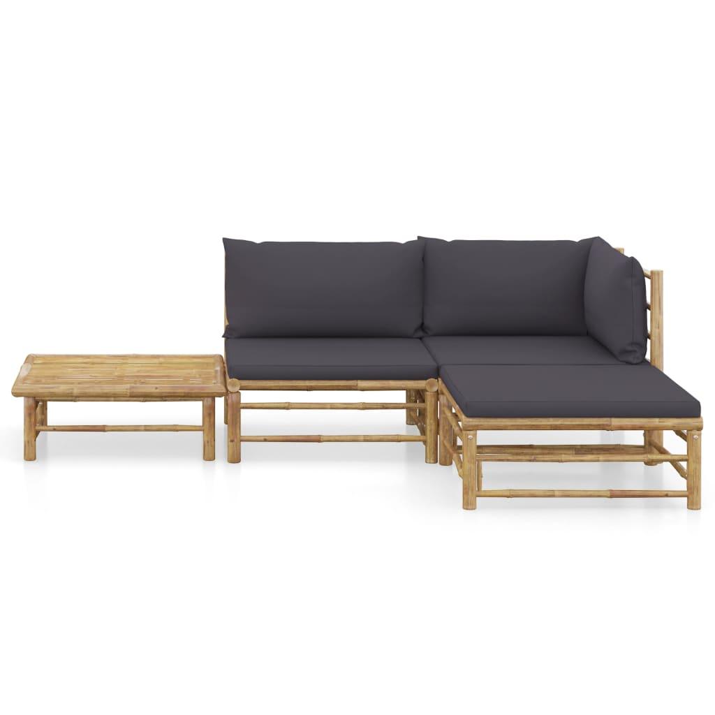 4 Piece Patio Lounge Set with Dark Gray Cushions Bamboo at Set Shop and Smile