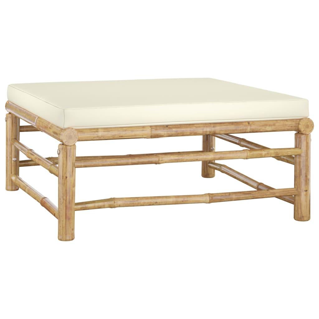 5 Piece Patio Lounge Set with Cream White Cushions Bamboo at Set Shop and Smile