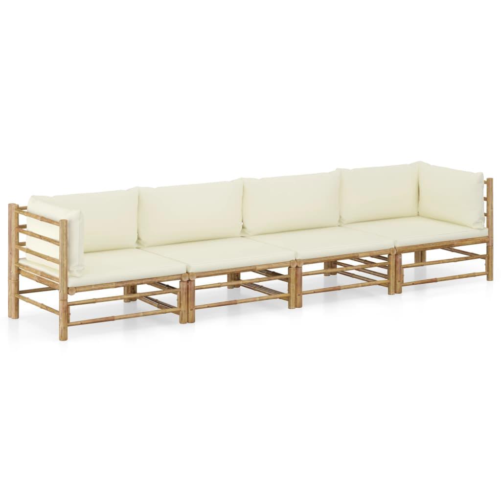 4 Piece Patio Lounge Set with Cream White Cushions Bamboo at Set Shop and Smile