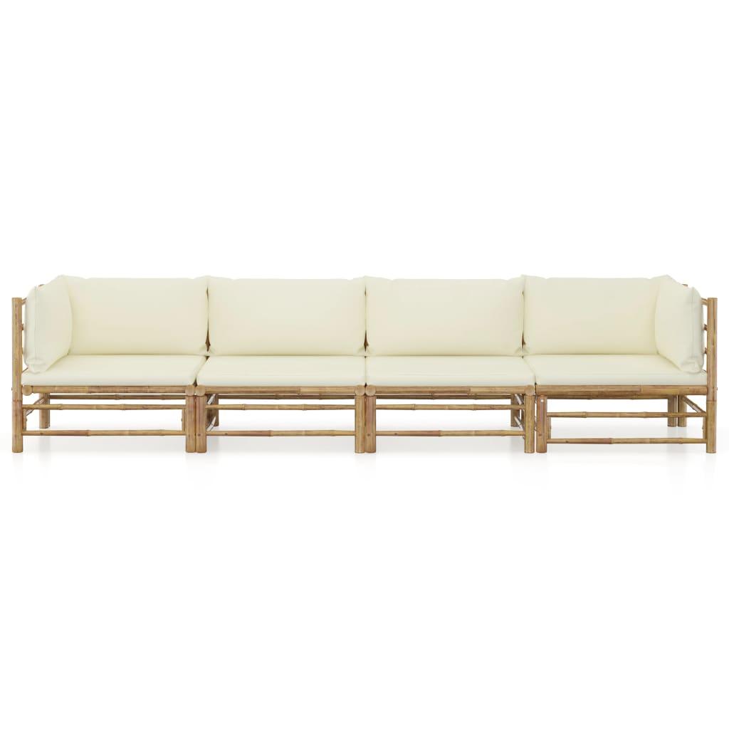 4 Piece Patio Lounge Set with Cream White Cushions Bamboo at Set Shop and Smile