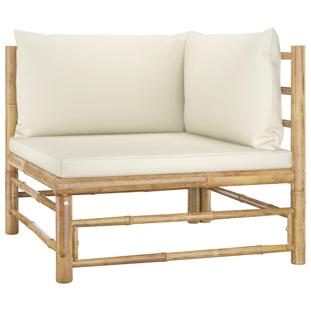 4 Piece Patio Lounge Set with Cream White Cushions Bamboo at Set Shop and Smile