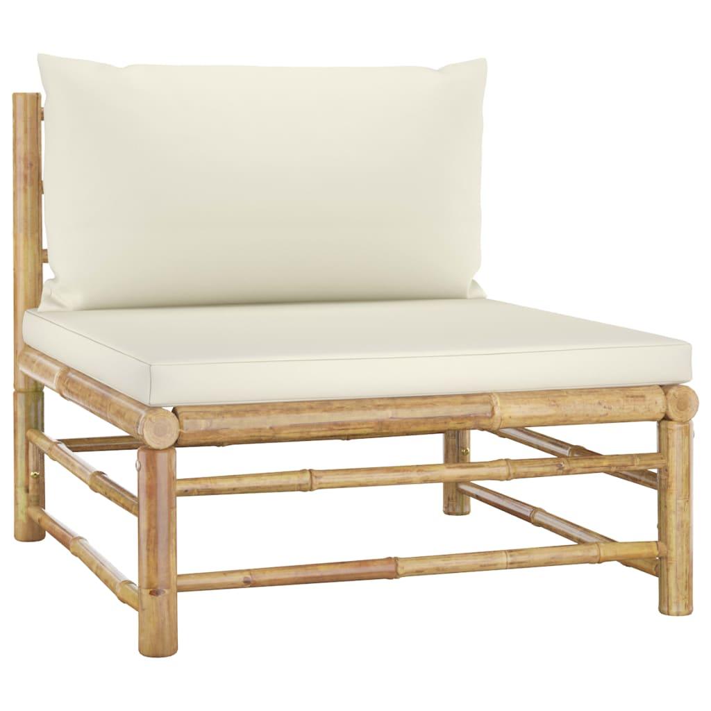 4 Piece Patio Lounge Set with Cream White Cushions Bamboo at Set Shop and Smile