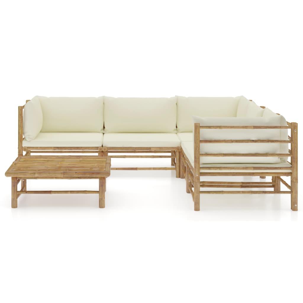 6 Piece Patio Lounge Set with Cream White Cushions Bamboo at Set Shop and Smile