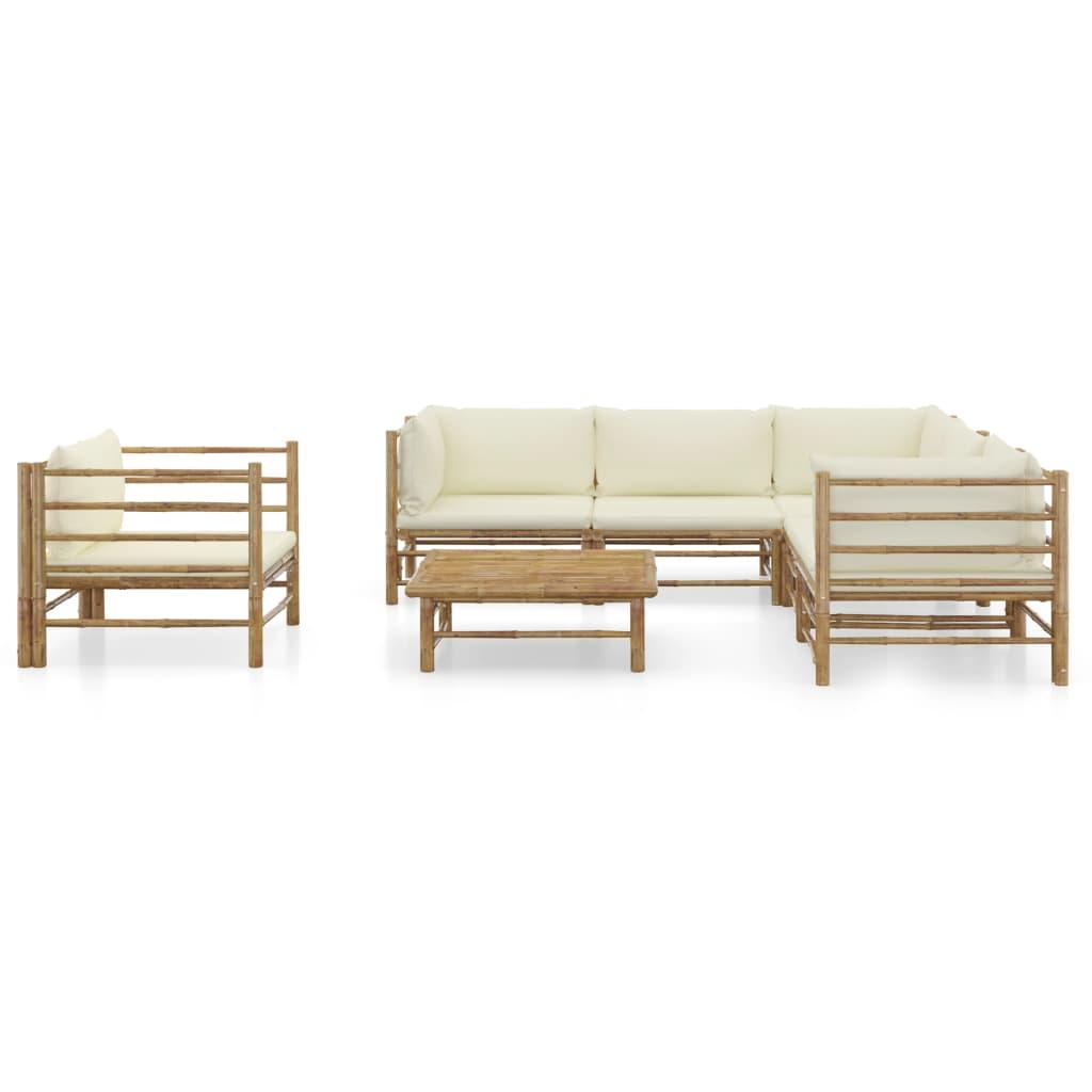 7 Piece Patio Lounge Set with Cream White Cushions Bamboo at Set Shop and Smile