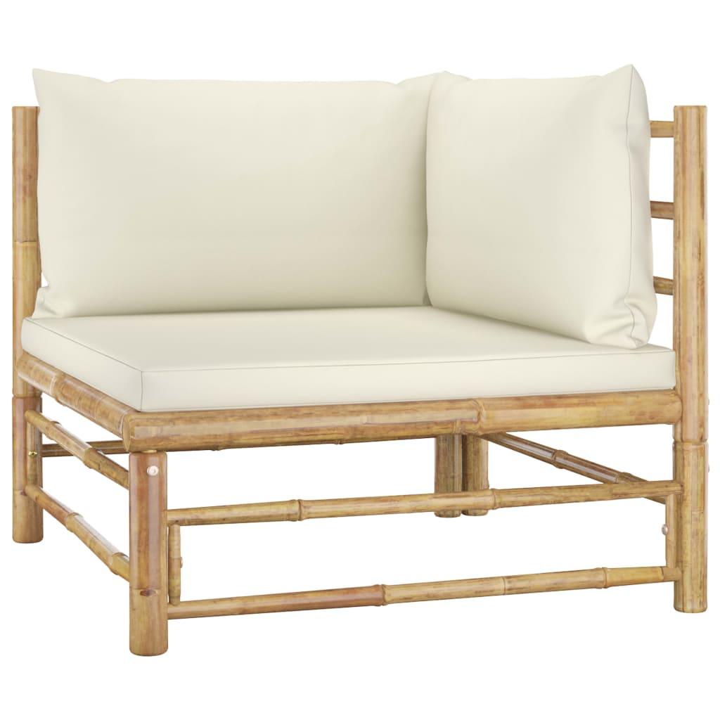 7 Piece Patio Lounge Set with Cream White Cushions Bamboo at Set Shop and Smile