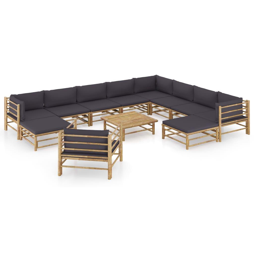 12 Piece Patio Lounge Set with Dark Gray Cushions Bamboo at Set Shop and Smile