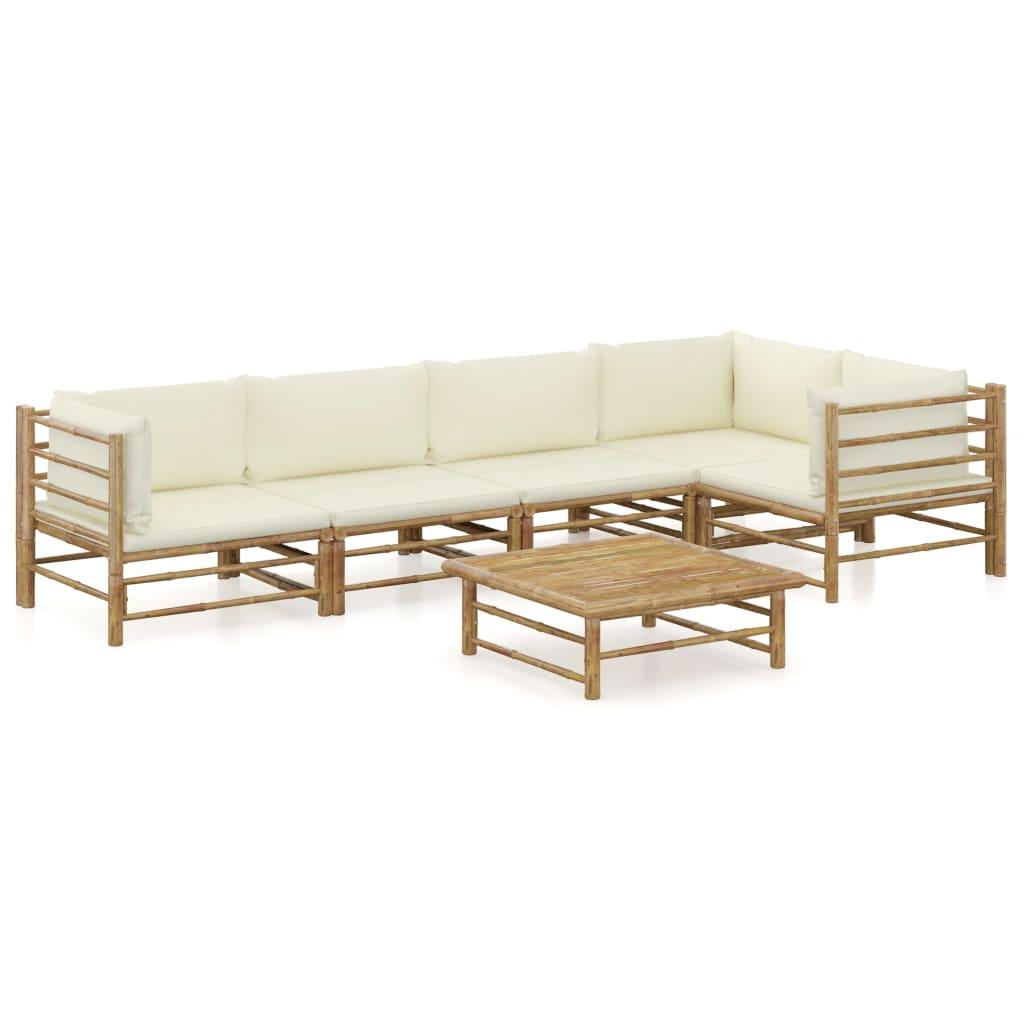 6 Piece Patio Lounge Set with Cream White Cushions Bamboo at Set Shop and Smile
