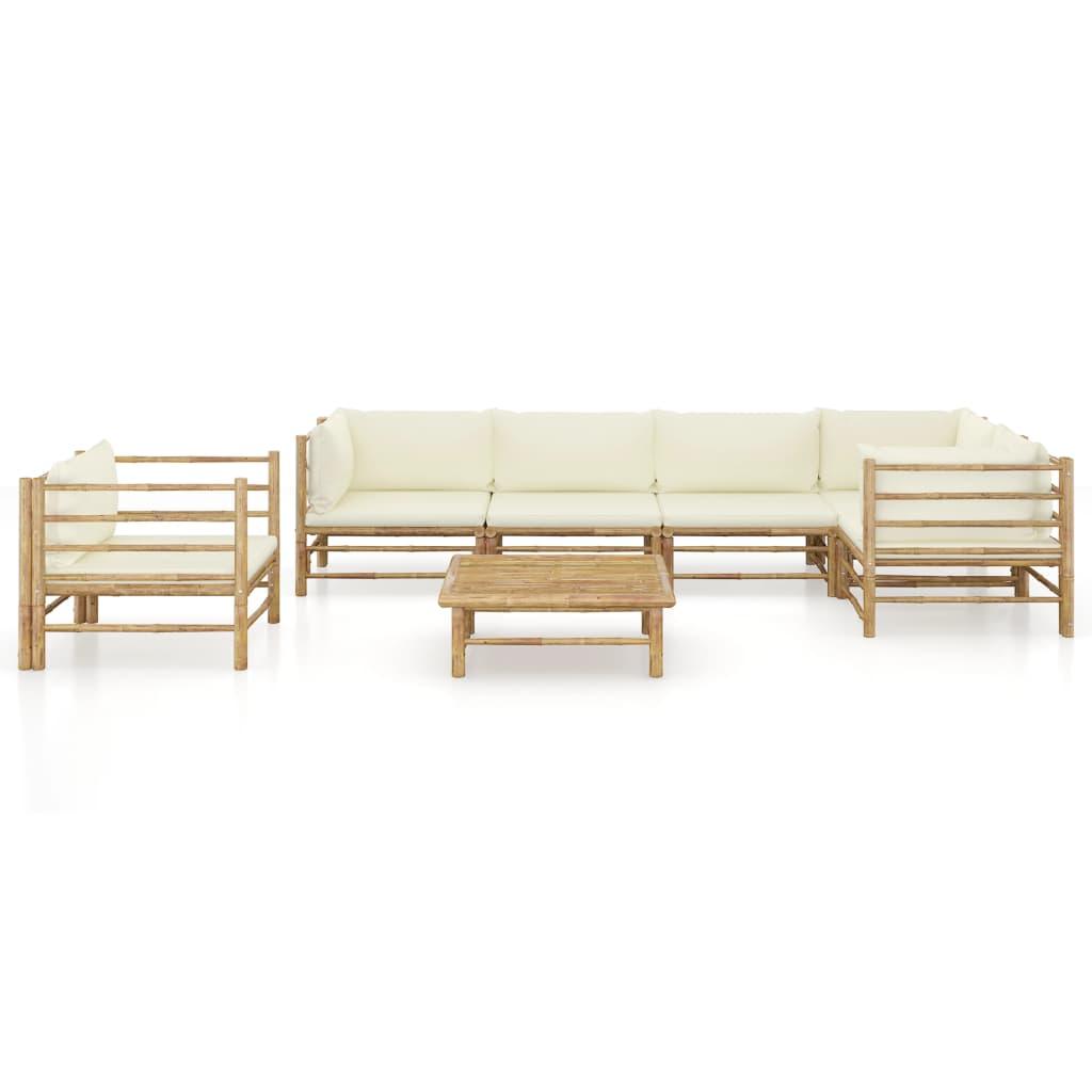 7 Piece Patio Lounge Set with Cream White Cushions Bamboo at Set Shop and Smile