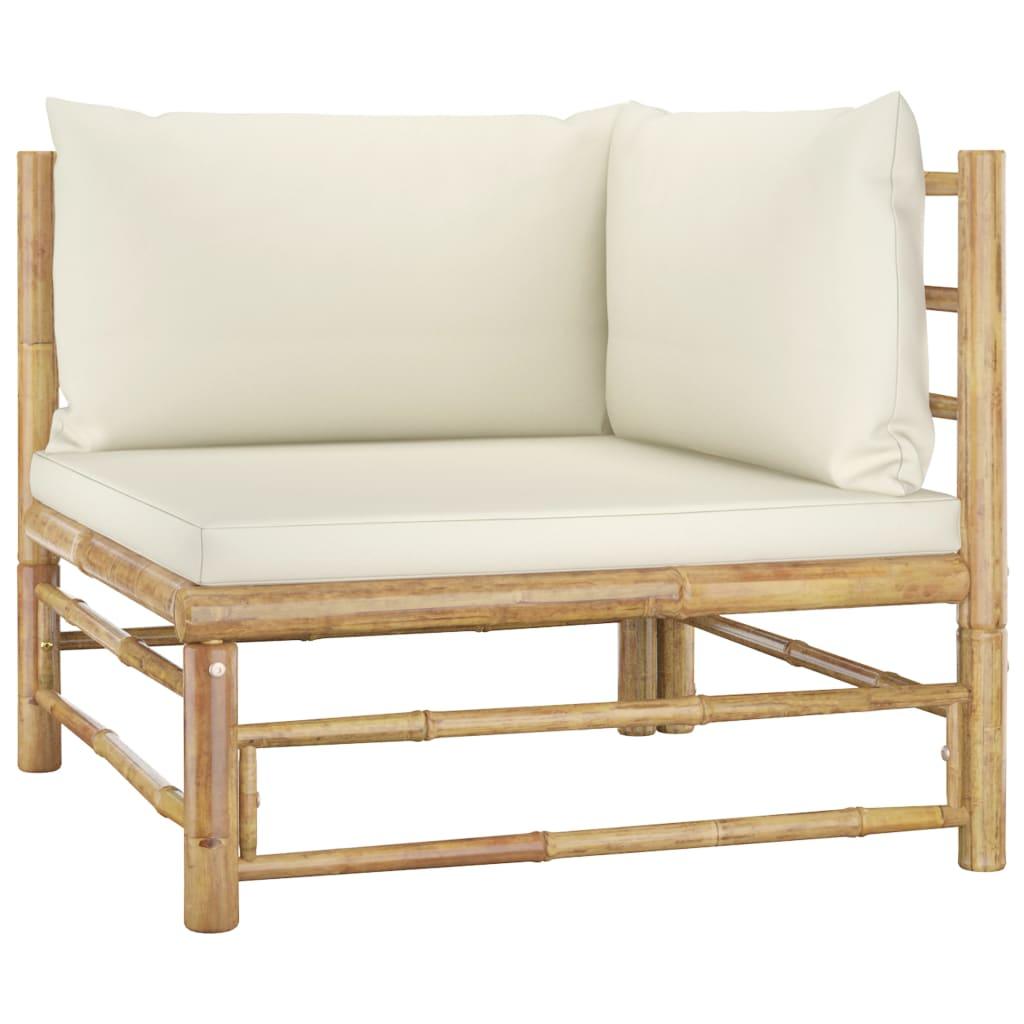 7 Piece Patio Lounge Set with Cream White Cushions Bamboo at Set Shop and Smile