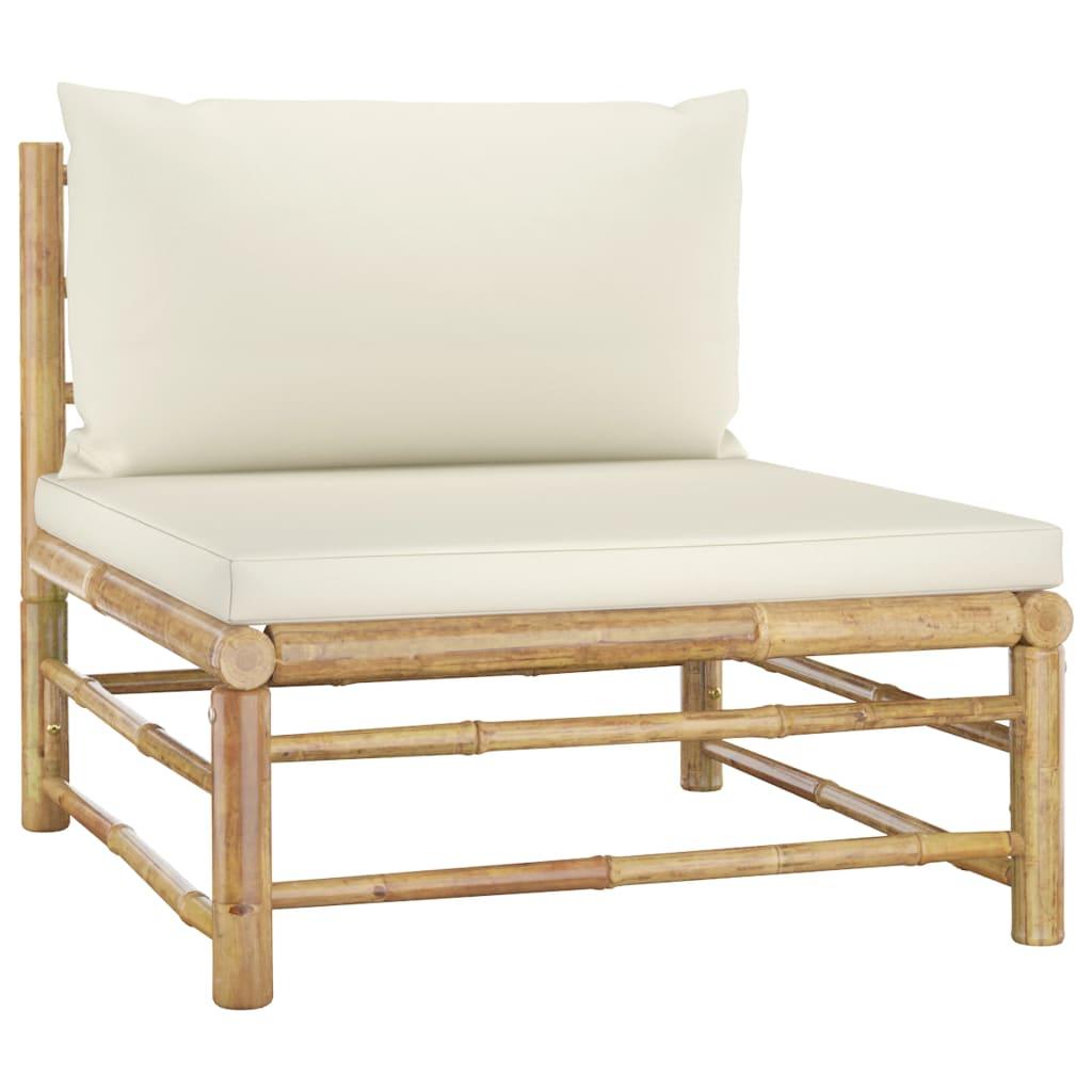 7 Piece Patio Lounge Set with Cream White Cushions Bamboo at Set Shop and Smile