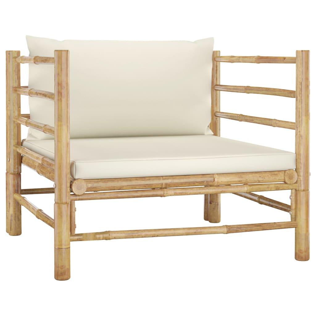 7 Piece Patio Lounge Set with Cream White Cushions Bamboo at Set Shop and Smile