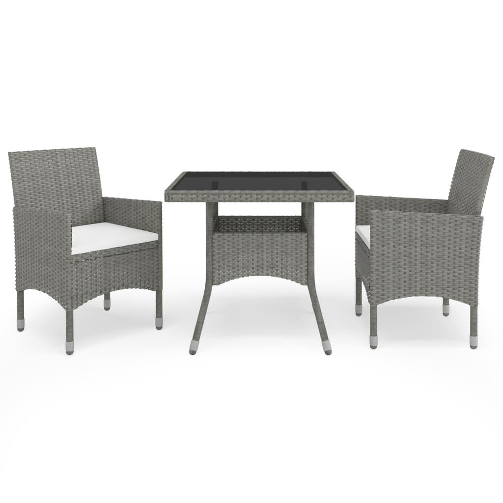 3 Piece Patio Dining Set Gray Poly Rattan and Glass at Set Shop and Smile