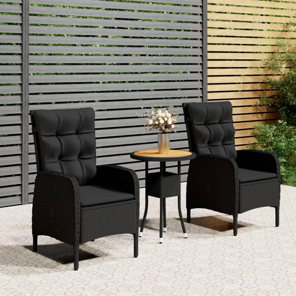 3 Piece Patio Bistro Set Poly Rattan Black at Set Shop and Smile