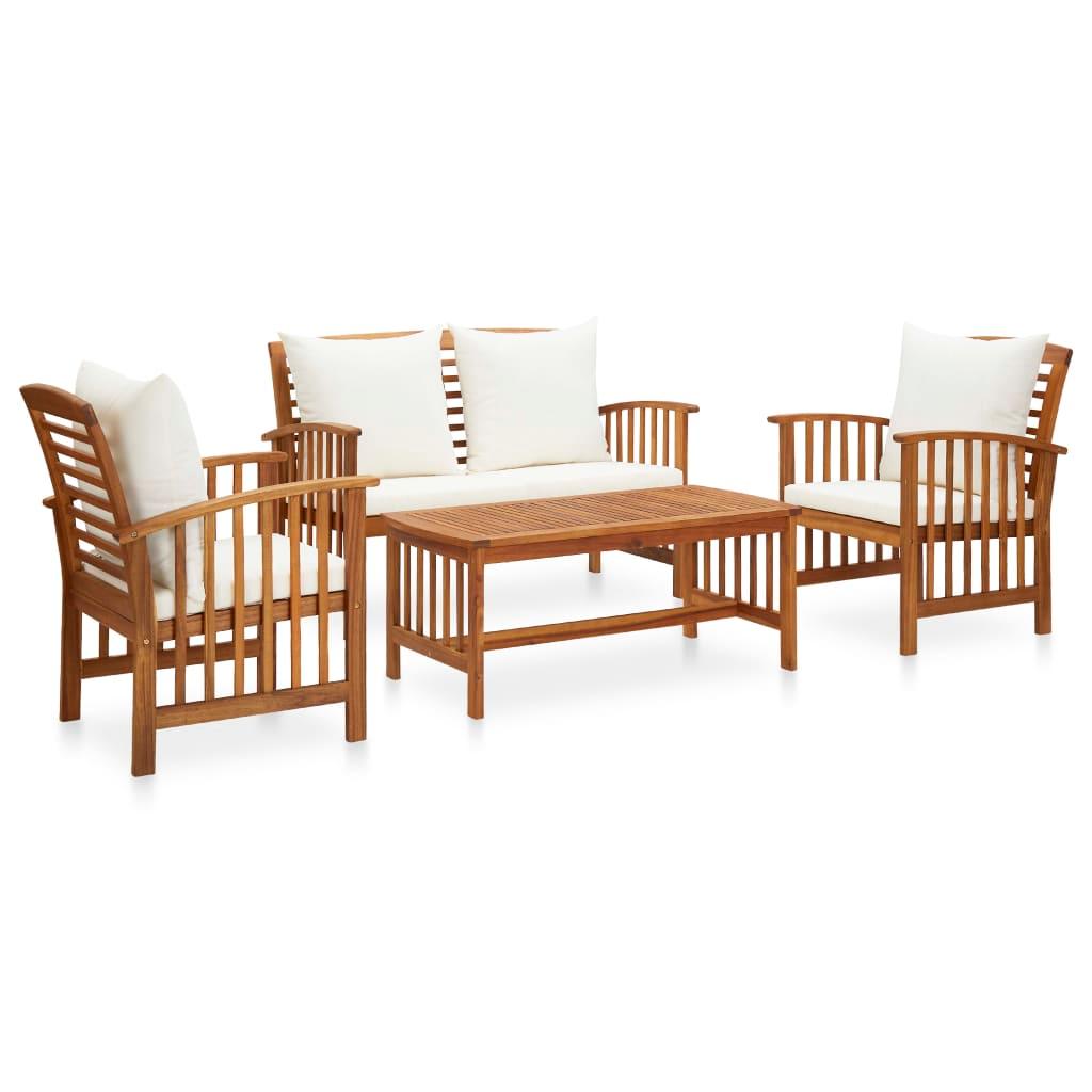 4 Piece Patio Lounge Set with Cushions Solid Acacia Wood at Set Shop and Smile