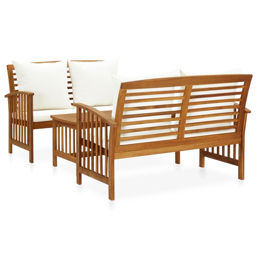 3 Piece Patio Lounge Set with Cushions Solid Acacia Wood at Set Shop and Smile