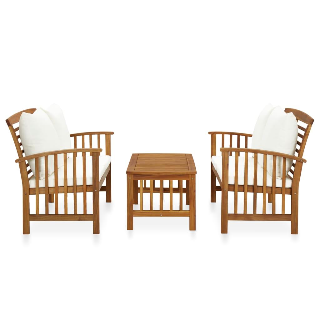3 Piece Patio Lounge Set with Cushions Solid Acacia Wood at Set Shop and Smile