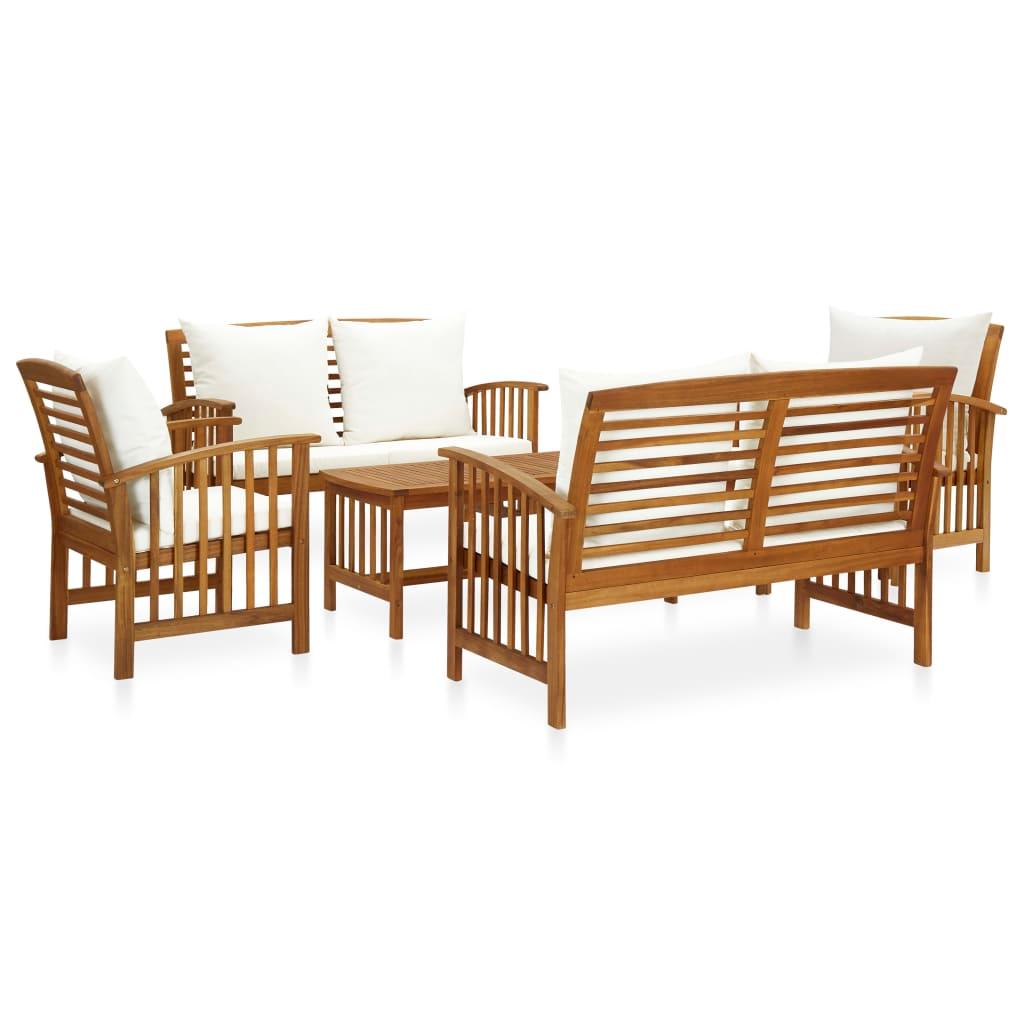 5 Piece Patio Lounge Set with Cushions Solid Acacia Wood at Set Shop and Smile