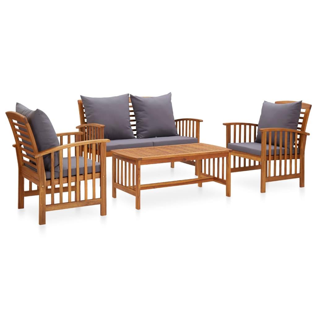 4 Piece Patio Lounge Set with Cushions Solid Acacia Wood at Set Shop and Smile