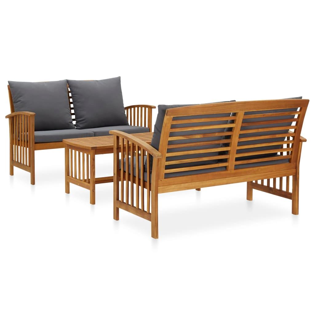 3 Piece Patio Lounge Set with Cushions Solid Acacia Wood at Set Shop and Smile