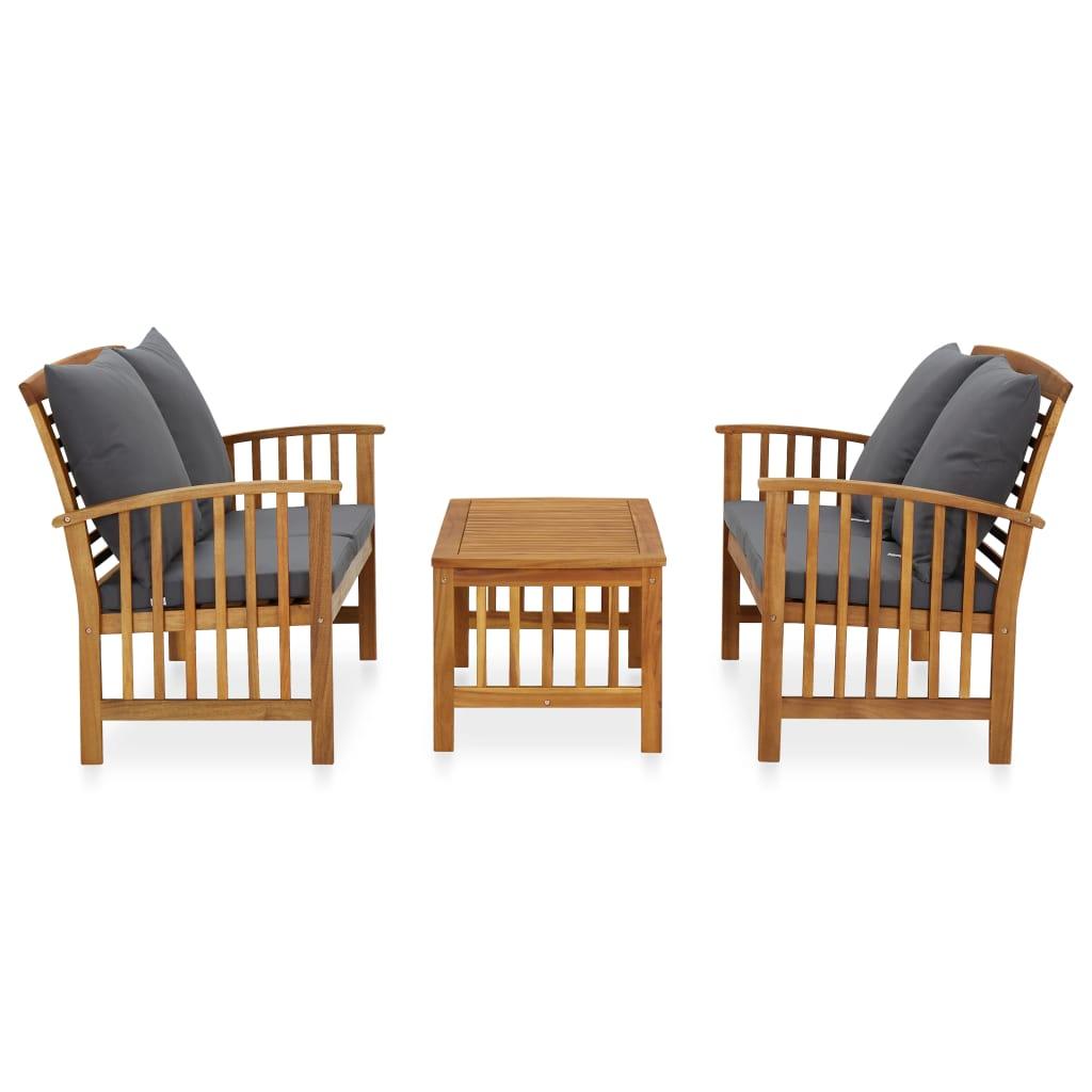 3 Piece Patio Lounge Set with Cushions Solid Acacia Wood at Set Shop and Smile