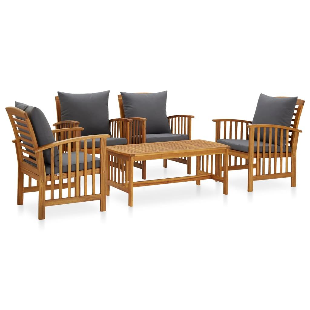 5 Piece Patio Lounge Set with Cushions Solid Acacia Wood at Set Shop and Smile