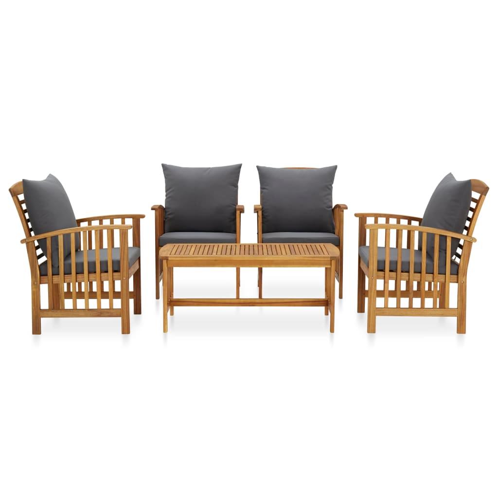 5 Piece Patio Lounge Set with Cushions Solid Acacia Wood at Set Shop and Smile
