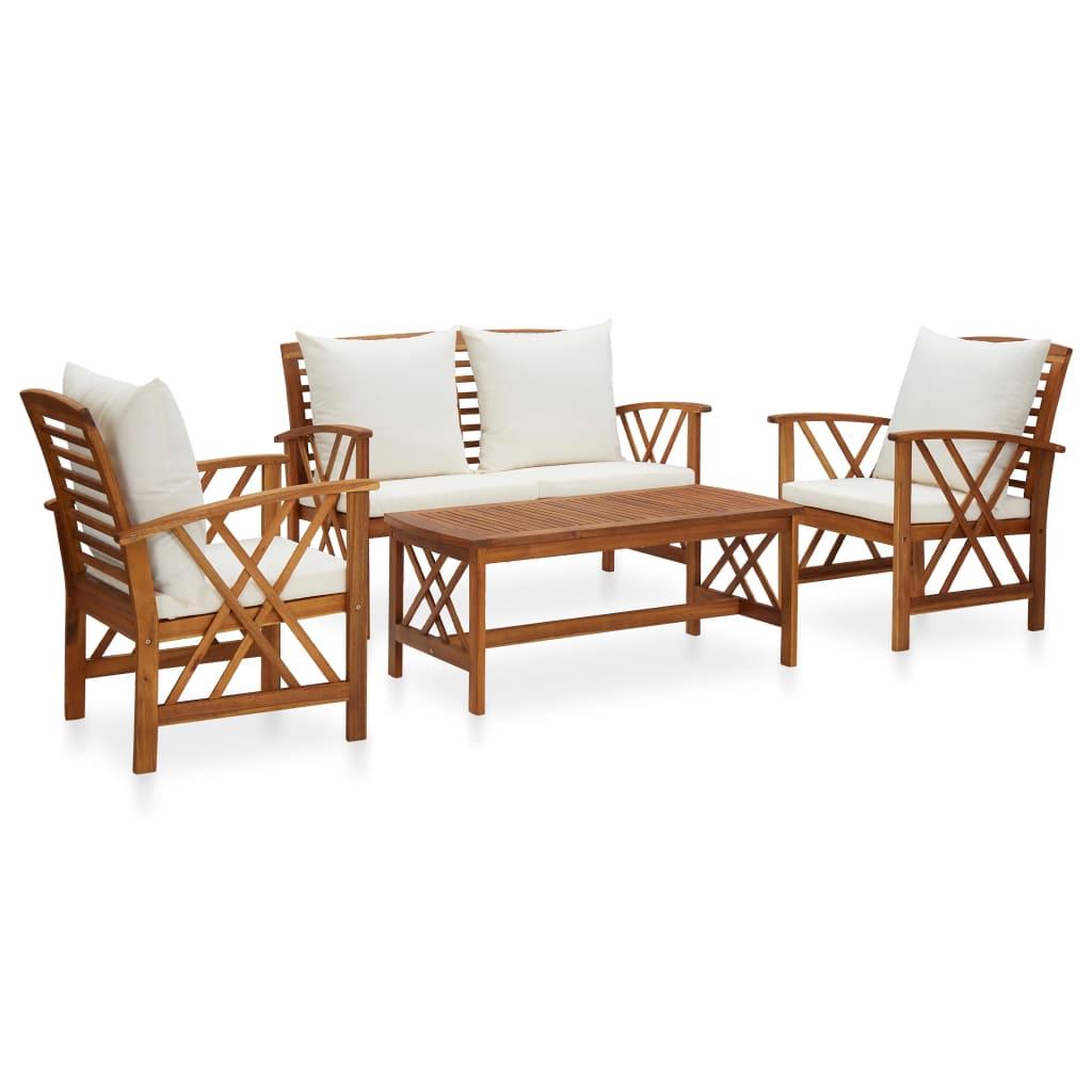 4 Piece Patio Lounge Set with Cushions Solid Acacia Wood at Set Shop and Smile