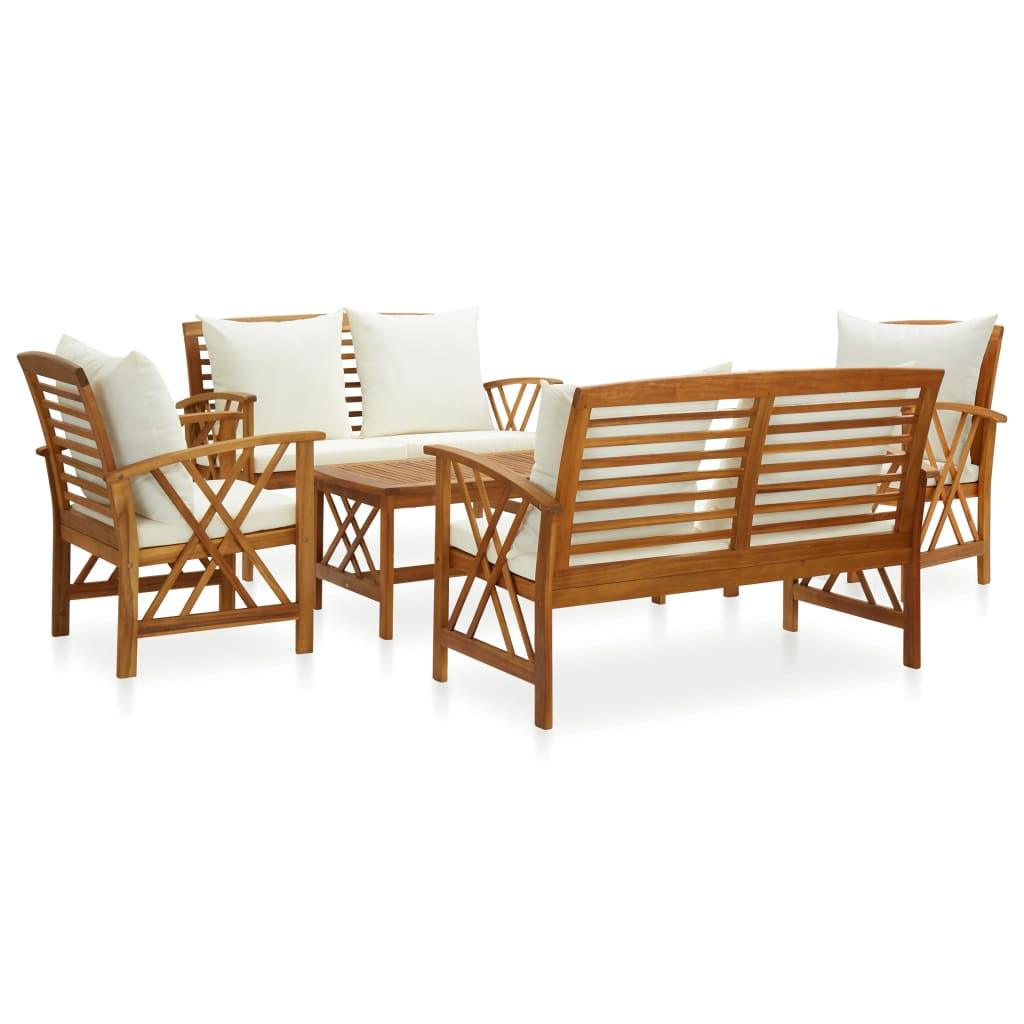 5 Piece Patio Lounge Set with Cushions Solid Acacia Wood at Set Shop and Smile