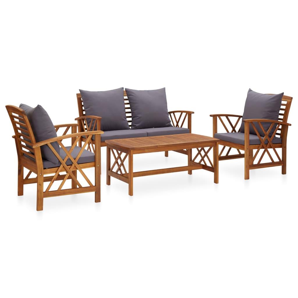 4 Piece Patio Lounge Set with Cushions Solid Acacia Wood at Set Shop and Smile