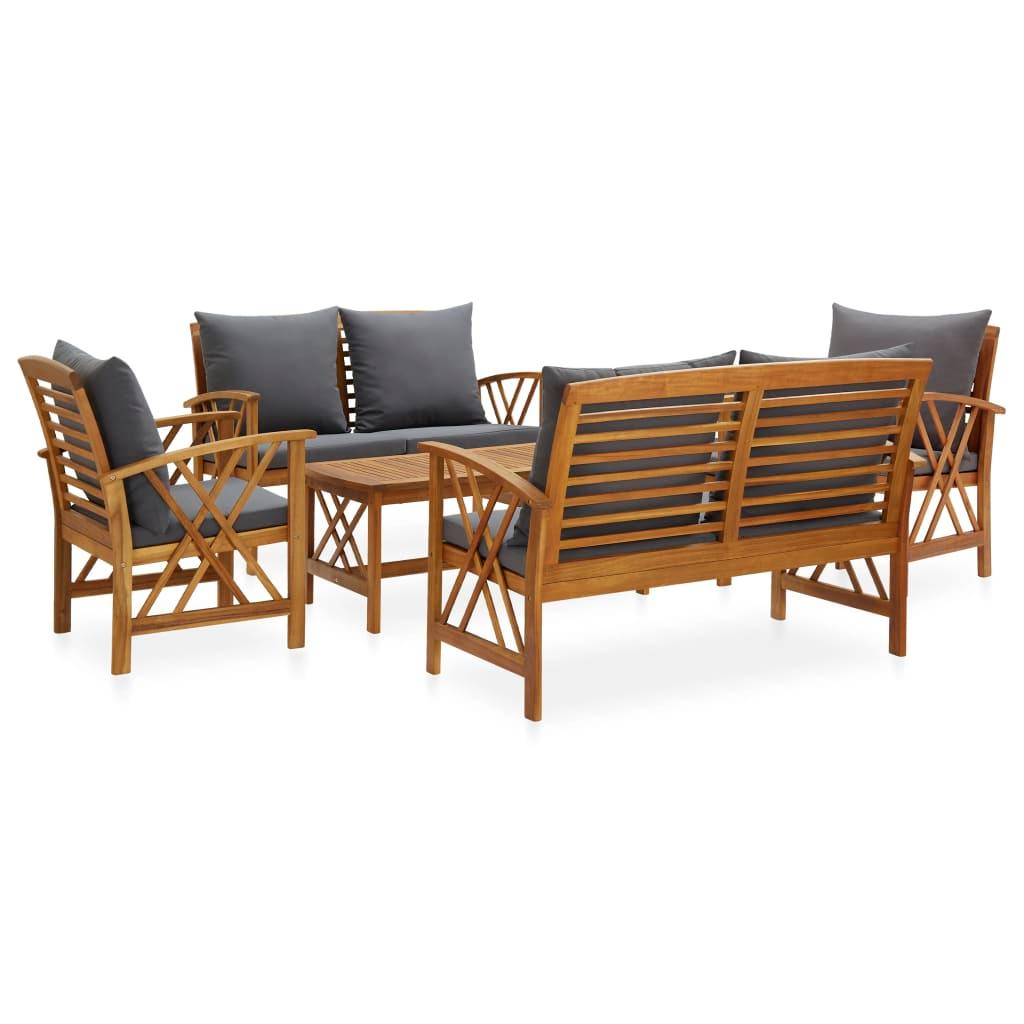 5 Piece Patio Lounge Set with Cushions Solid Acacia Wood at Set Shop and Smile
