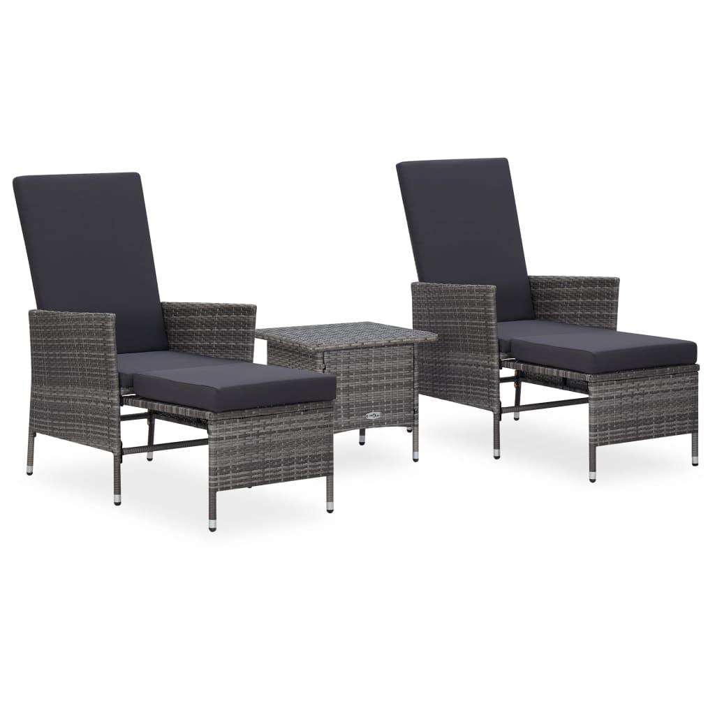 3 Piece Patio Lounge Set with Cushions Poly Rattan Gray at Set Shop and Smile