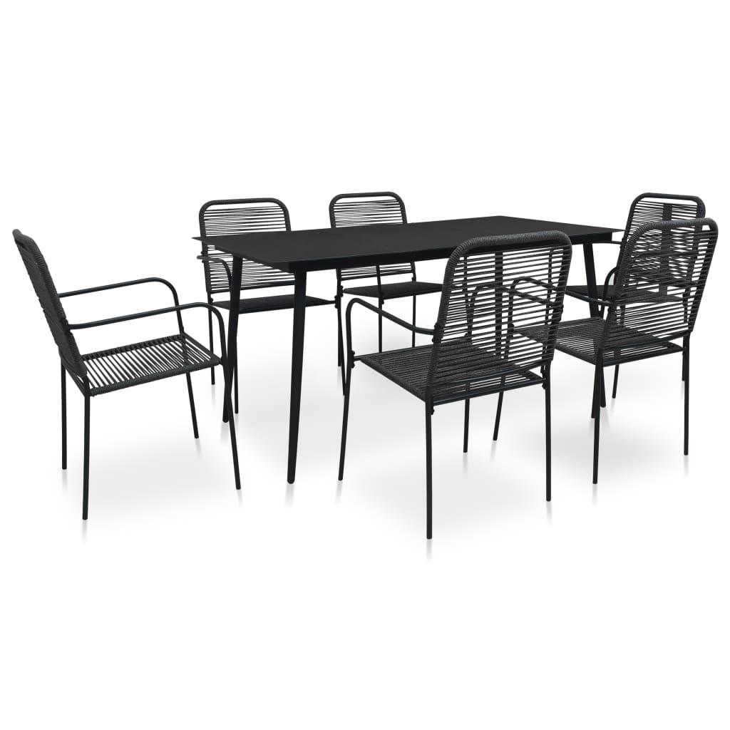 7 Piece Patio Dining Set Cotton Rope and Steel Black at Set Shop and Smile