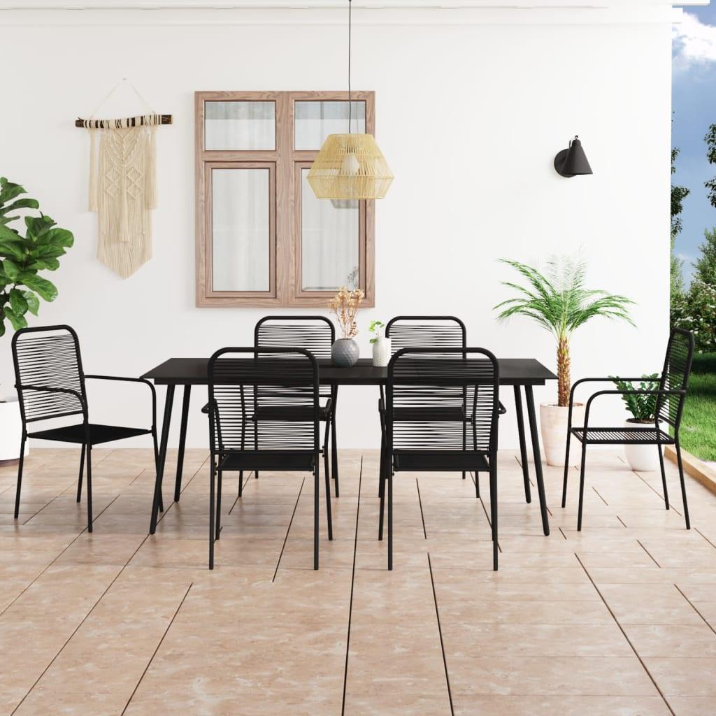 7 Piece Patio Dining Set Cotton Rope and Steel Black at Set Shop and Smile