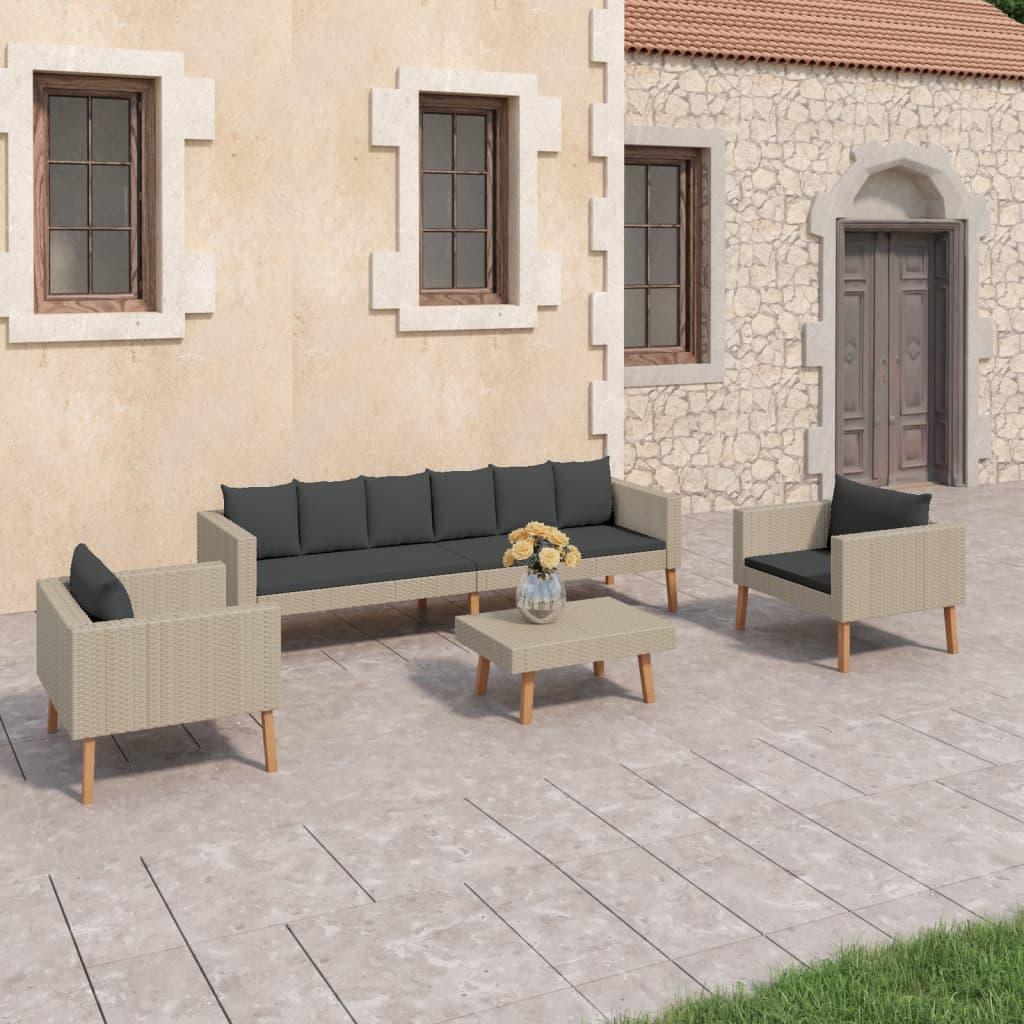4 Piece Patio Lounge Set with Cushions Poly Rattan Beige at Set Shop and Smile