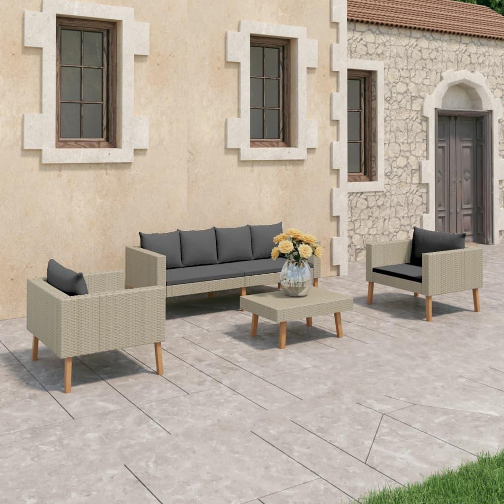 4 Piece Patio Lounge Set with Cushions Poly Rattan Beige at Set Shop and Smile